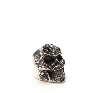 King Baby Studio Floral Scroll Belief Skull Ring Silver .925  Size 8.5